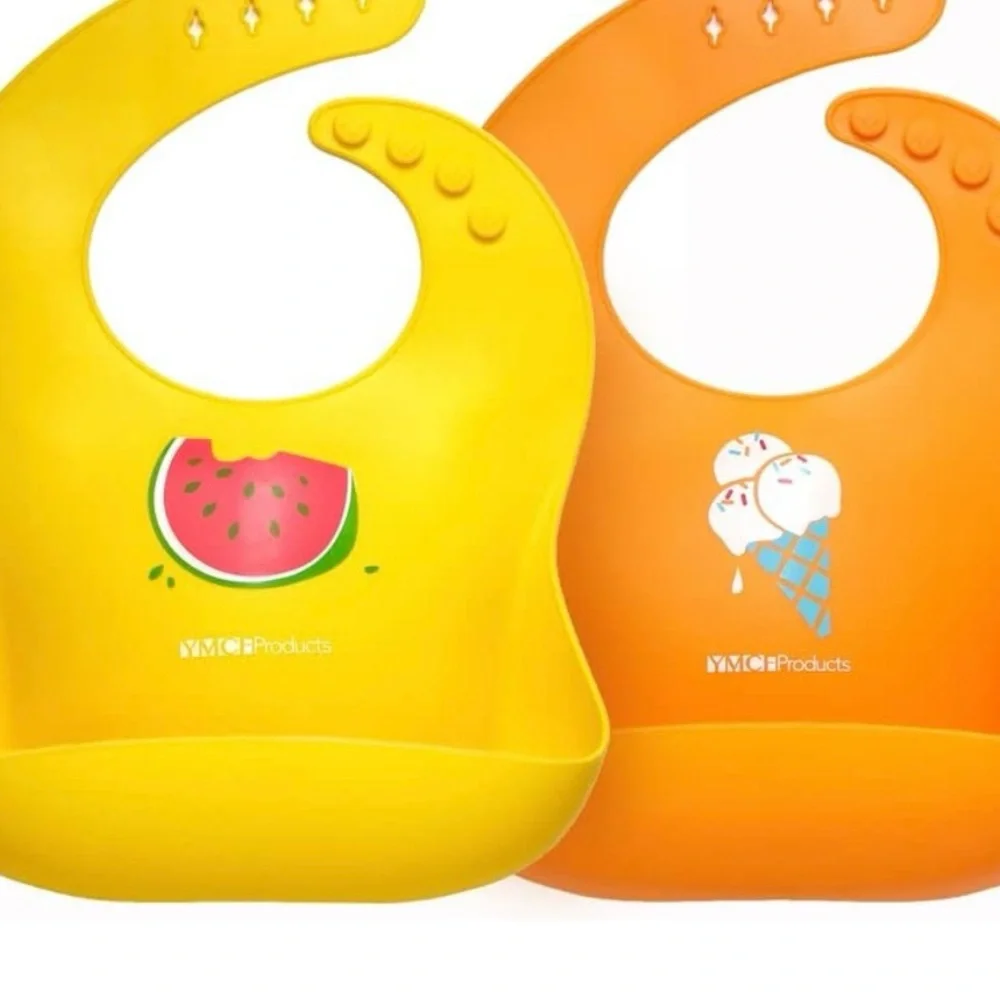YMCF Products 5 Pack Waterproof Silicone Baby Bib Lightweight and easy wipe